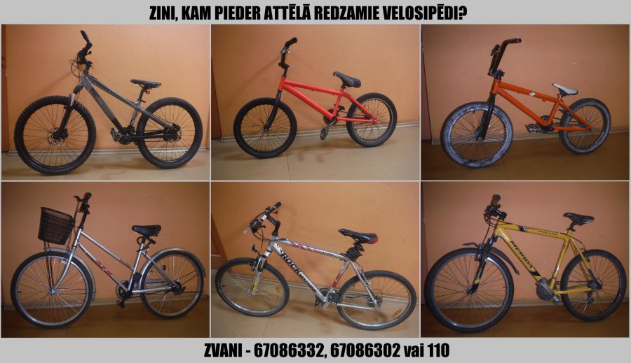 Valsts policija aicina atsaukties attēlā redzamo velosipēdu īpašniekus