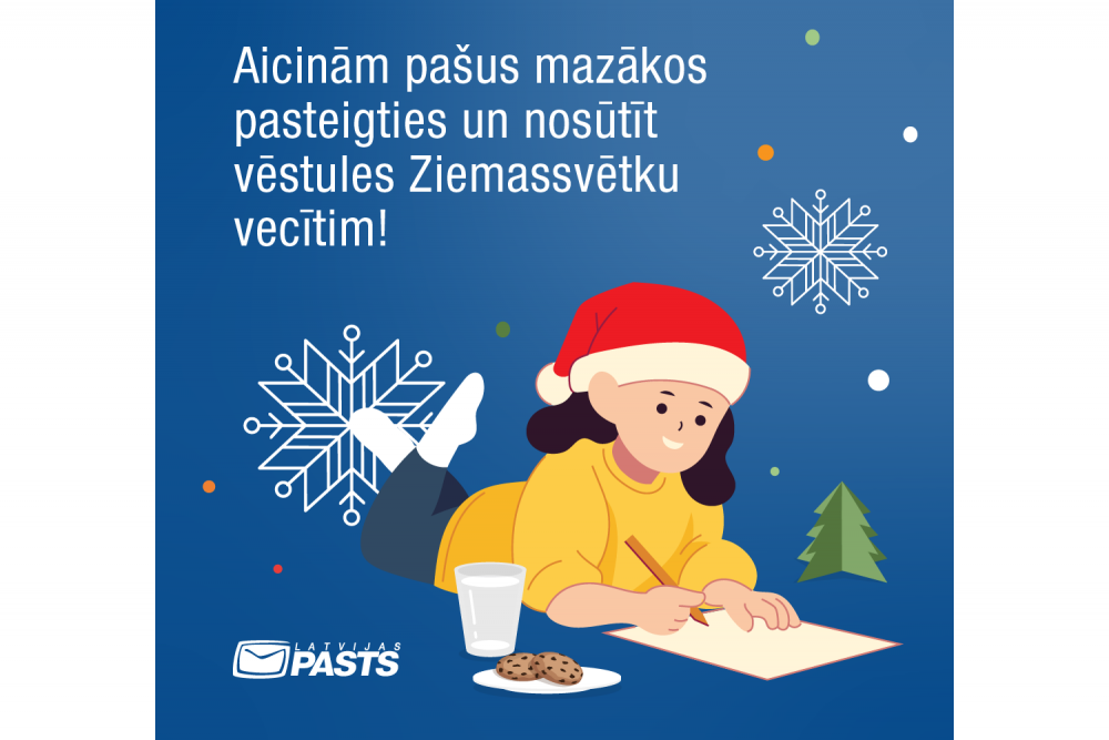 Latvijas Pasts aicina mazos Latvijas iedzīvotājus laikus nosūtīt vēstules Ziemassvētku vecītim  