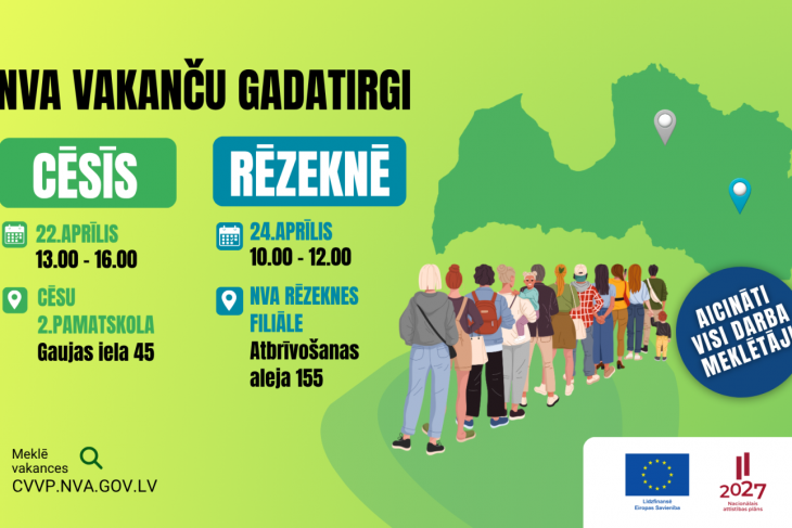 Šonedēļ Cēsīs un Rēzeknē norisināsies NVA reģionālie vakanču gadatirgi