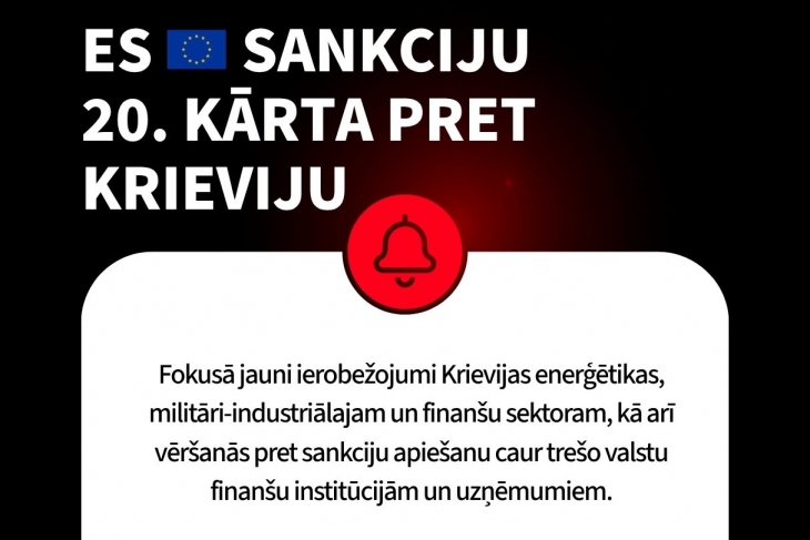 Eiropas Savienība apstiprinājusi sankciju 20. kārtu pret Krieviju
