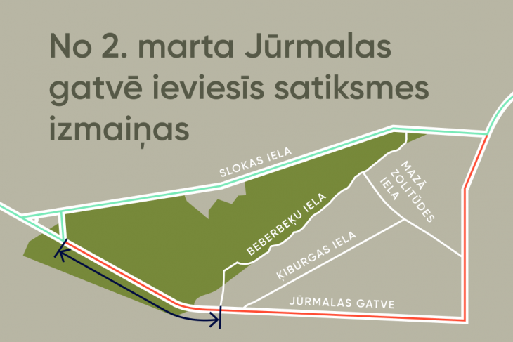 No 2. marta ieviesīs divvirzienu satiksmi Jūrmalas gatves posmā līdz pilsētas robežai