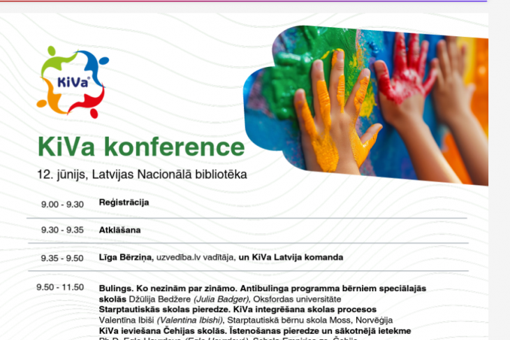 Tiešraidē varēs sekot Valsts kancelejas rīkotajai konferencei par KiVa programmas ieviešanu Latvijā
