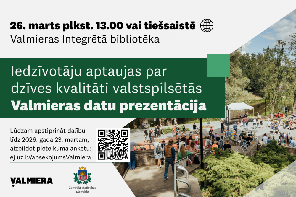 Prezentēs CSP apsekojuma “Dzīves kvalitāte valstspilsētās” Valmieras iedzīvotāju aptaujas rezultātus