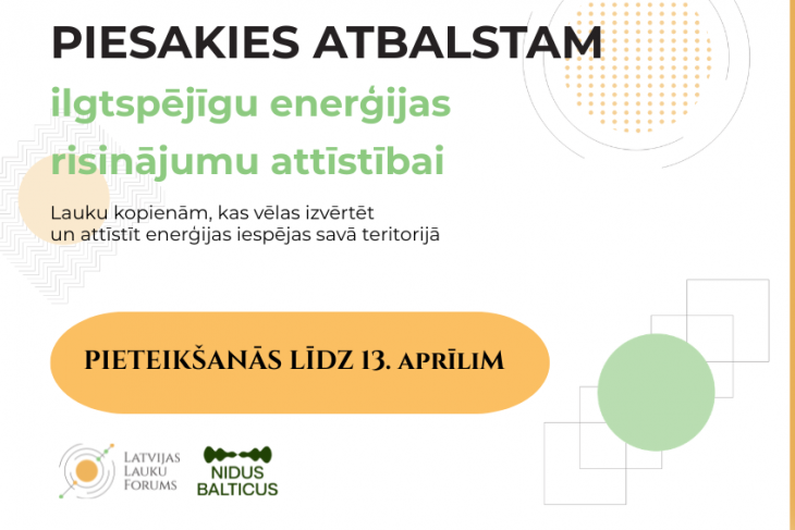 Atvērta pieteikšanās atbalstam lauku kopienām ilgtspējīgu enerģijas risinājumu attīstībai 