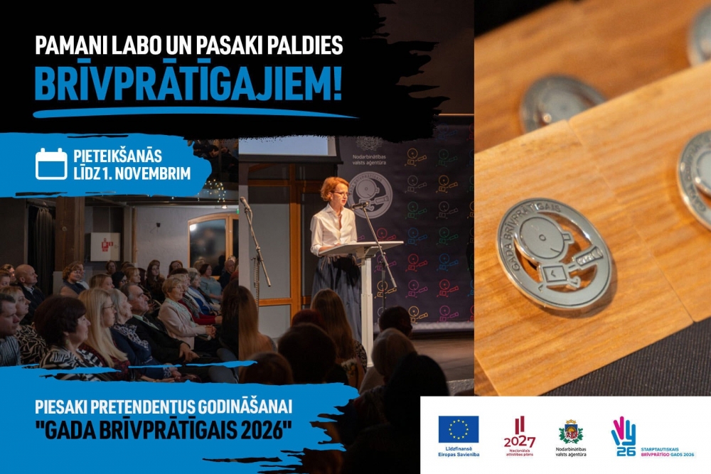 Pamani brīvprātīgo ieguldījumu – piesaki pretendentus godināšanai “Gada brīvprātīgais 2026”