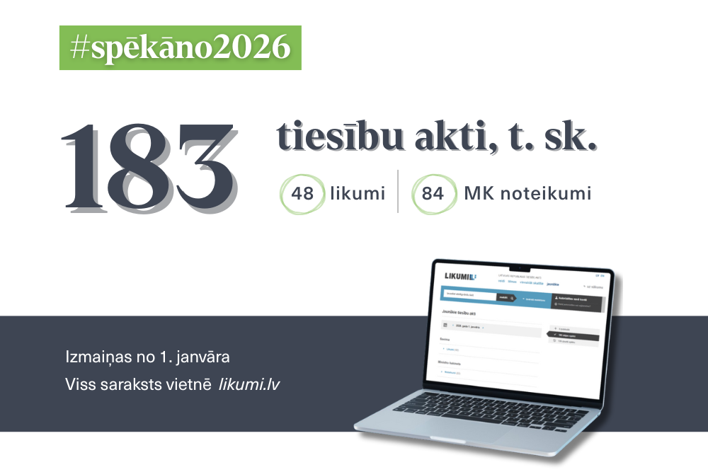 #Spēkāno2026: 1. janvārī stājas spēkā 183 tiesību akti
